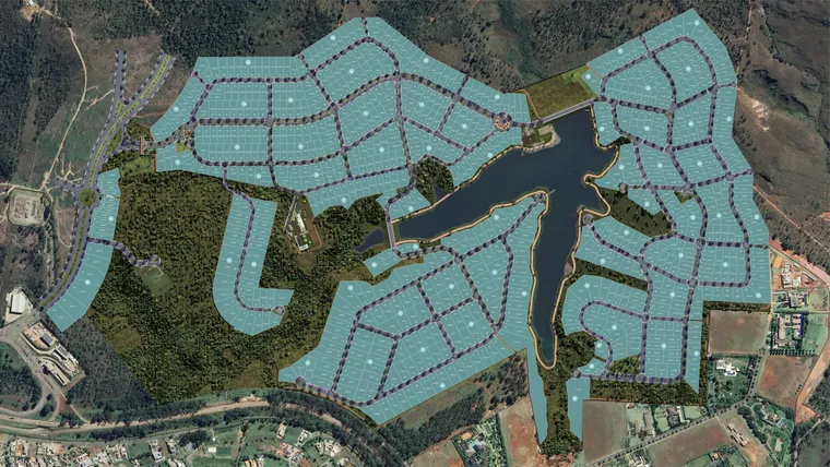 Masterplan do Águas Residence na Lagoa dos Ingleses com lagoa própria, heliponto e condomínios - Planta via satélite.